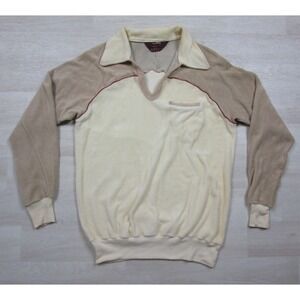 Vintage Kingsport Velour Polo Long Sleeve Terry Cloth Striped Shirt (L) 1970's